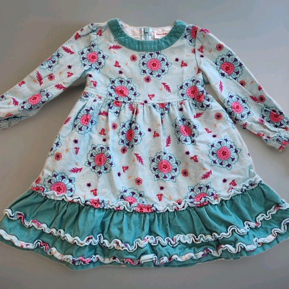 Hanna Andersson Floral Corduroy Long Sleeve Dress Size 90cm/ 3T - Picture 1 of 3